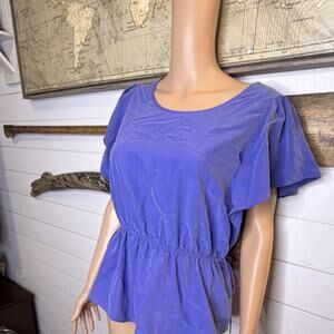 Express Purple Drawstring Waist Flutter Sleeve Scoop Neck Blouse M Women